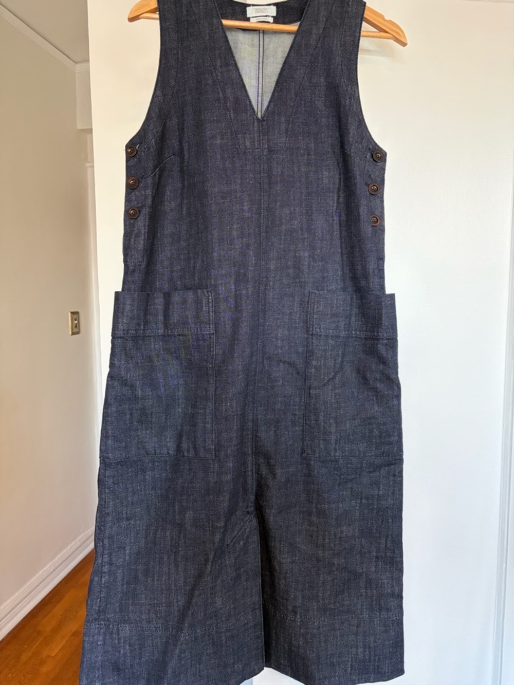 Toast V-Neck Denim Pinafore Dress - Indigo. UK size 10 (US size 6-8)